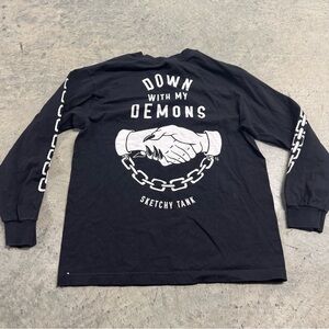 Women’s Black Down With My Demons Chains Long Sleeve Graphic T Shirt Sz M Grunge